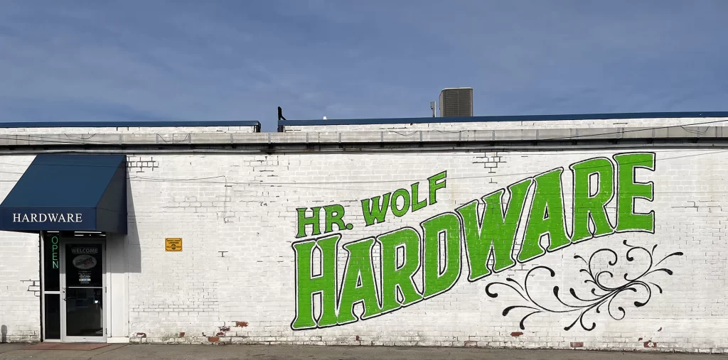 HR Wolf Hardware building entrance